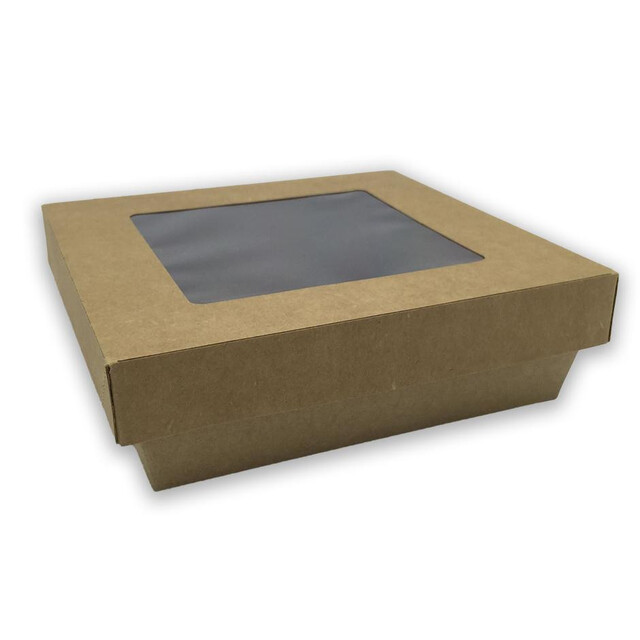 ▷ Ensaladera Kraft Tapa Ventana Seda 160/140x50mm | Envases Alimentarios