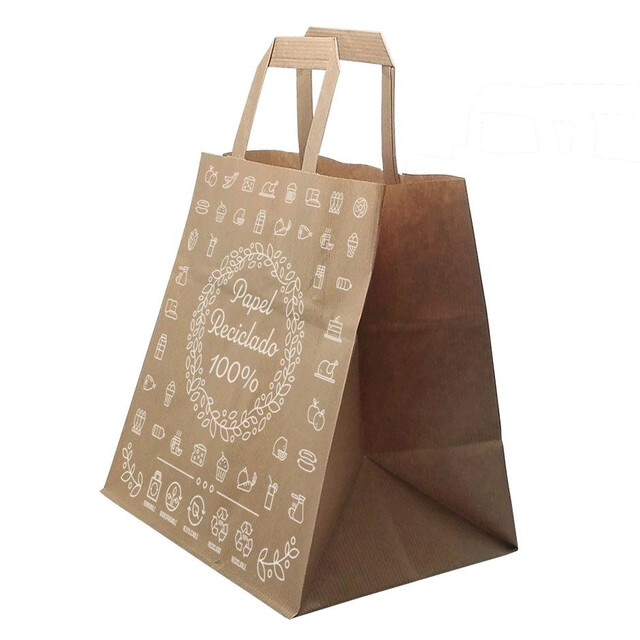 ▷ Bolsa Impresa Papel Kraft 100% Reciclado 30+16x34cm | EnvasesAlimentarios.es