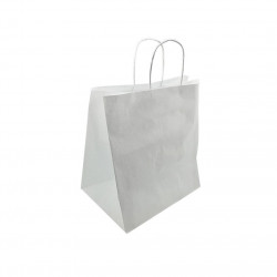 ▷ Bolsa Papel Pequeña Asa Rizada Base Ancha Blanca 27+16x26,5cm | EnvasesAlimentarios.es