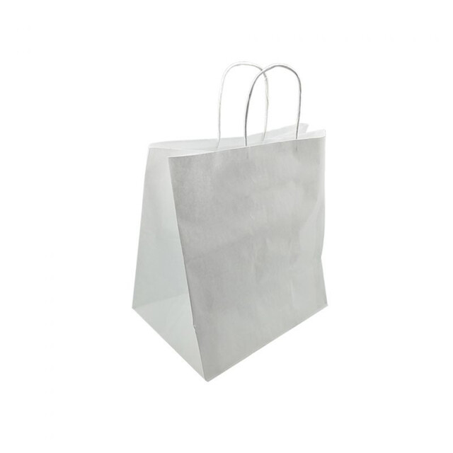 ▷ Bolsa Papel Grande Asa Rizada Base Ancha Blanco 32+21x33cm | EnvasesAlimentarios.es