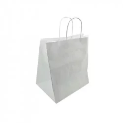 ▷ Bolsa Papel Grande Asa Rizada Base Ancha Blanco 32+21x33cm | EnvasesAlimentarios.es