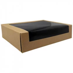 ▷ Bandeja Sushi Kraft Interior Negro Ventana 195x140x45mm | Envases Alimentarios