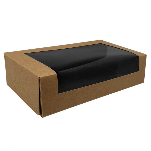 ▷ Bandeja Sushi Kraft Interior Negro Ventana 185x100x45mm | Envases Alimentarios