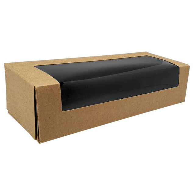 ▷ Bandeja Sushi Kraft Interior Negro Ventana 195x70x45mm | Envases Alimentarios