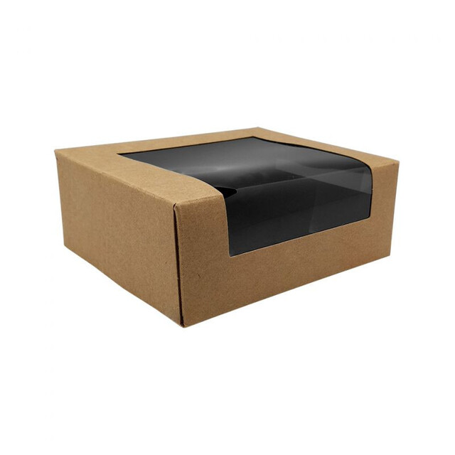 ▷ Bandeja Sushi Kraft Interior Negro Ventana 120x100x45mm | Envases Alimentarios