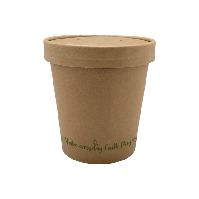▷ Sopera Papel Kraft 350ml + Tapa Cartón | Envases Alimentarios