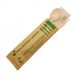 ▷ Set Cubiertos Madera Encerada Standard + Servilleta  | EnvasesAlimentarios.es
