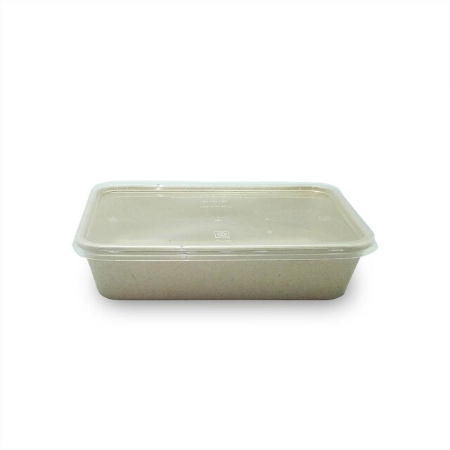 ▷ Envase Fibra Trigo Rectangular Tapa rPET 500ml | Envases Alimentarios