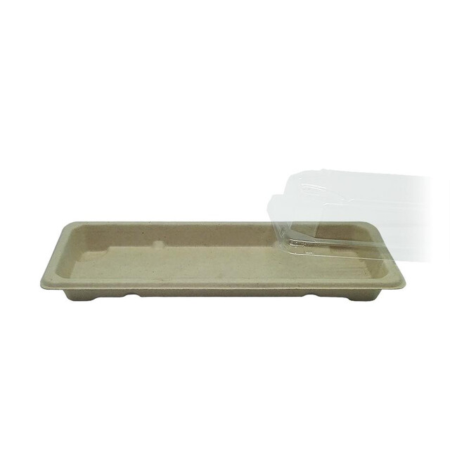 ▷ Bandeja Fibra Trigo Sushi Tapa Incluida 220x90x20mm | Envases Alimentarios