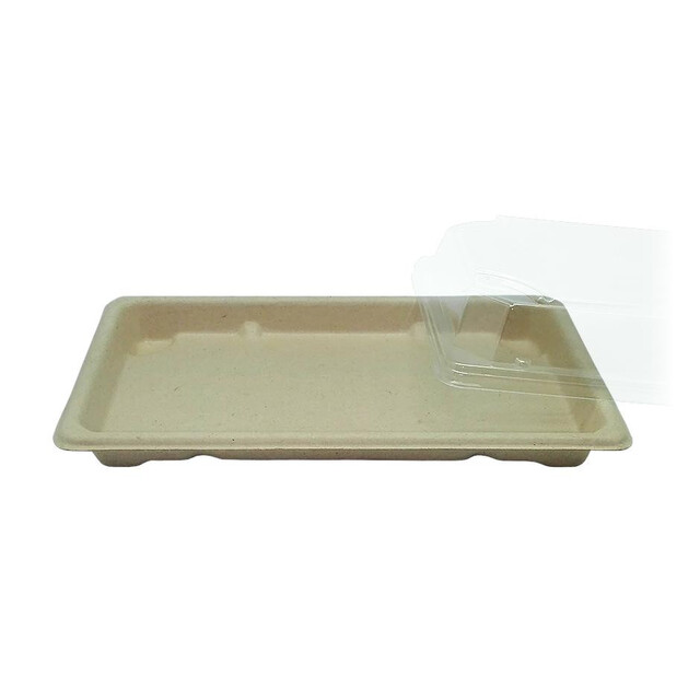 ▷ Bandeja Fibra Trigo Sushi Tapa Incluida 213x133x20mm | Envases Alimentarios