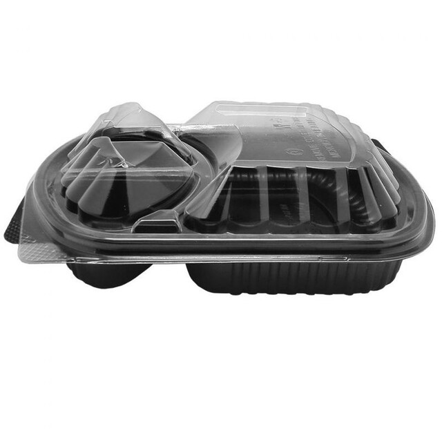 ▷ Envase PP 3 compartimentos y Tapa OPS 1026ml | EnvasesAlimentarios.es