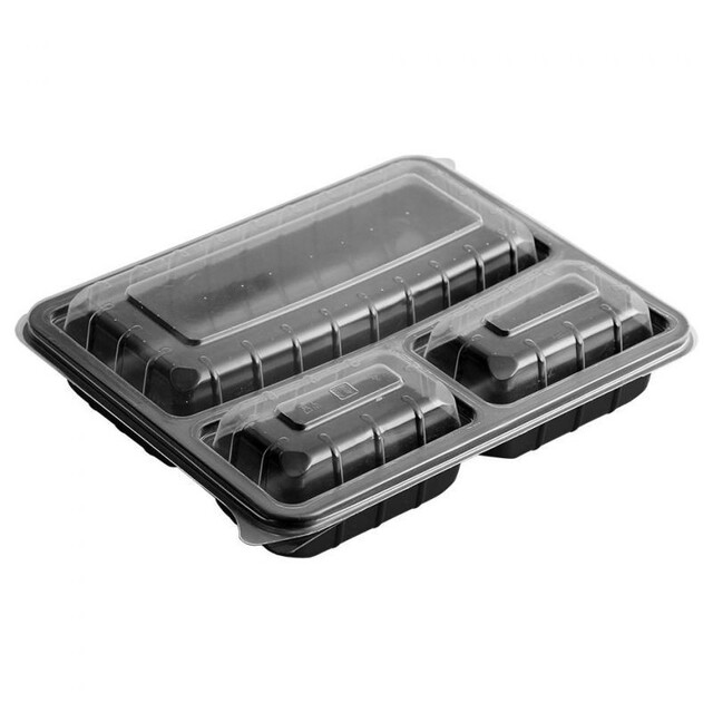 ▷ Envase para Catering Microondable 3 Compartimentos Tapa Transparente
