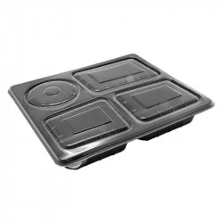 ▷ Envase para Catering Microondable 4 Compartimentos Tapa Transparente