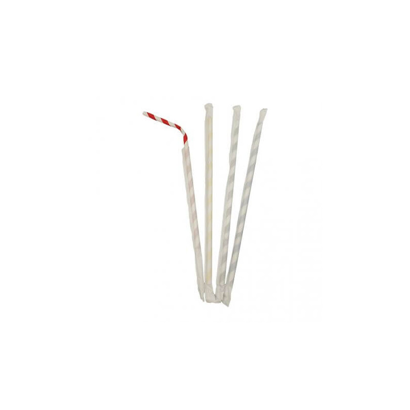 ▷ Pajitas de Papel Flexibles Enfundadas Rayas de Colores 230mm | EnvasesAlimentarios.es
