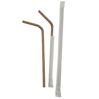 ▷ Pajitas de Papel Flexibles Enfundadas Kraft 230mm | EnvasesAlimentarios.es