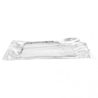 ▷ Set Tenedor, Cuchillo, Cuchara y Servilleta PS LUX Transparente | EnvasesAlimentarios.es