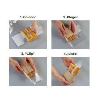 Envase Clasp® Clip para Bocadillos o Burritos Kraft y Bolsa PP 124/210x320mm