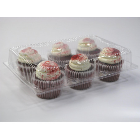 ▷ Envase Rectangular Optipack rPET Tapa Bisagra 6 Alveolos 60mm | EnvasesAlimentarios.es