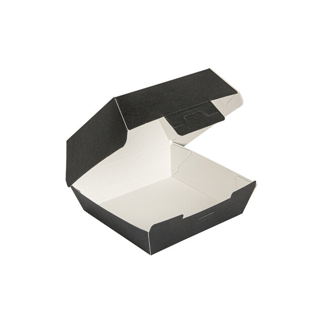 ▷ Caja para Hamburguesa Negra Cartón Ondulado 130x125x62mm | EnvasesAlimentarios.es