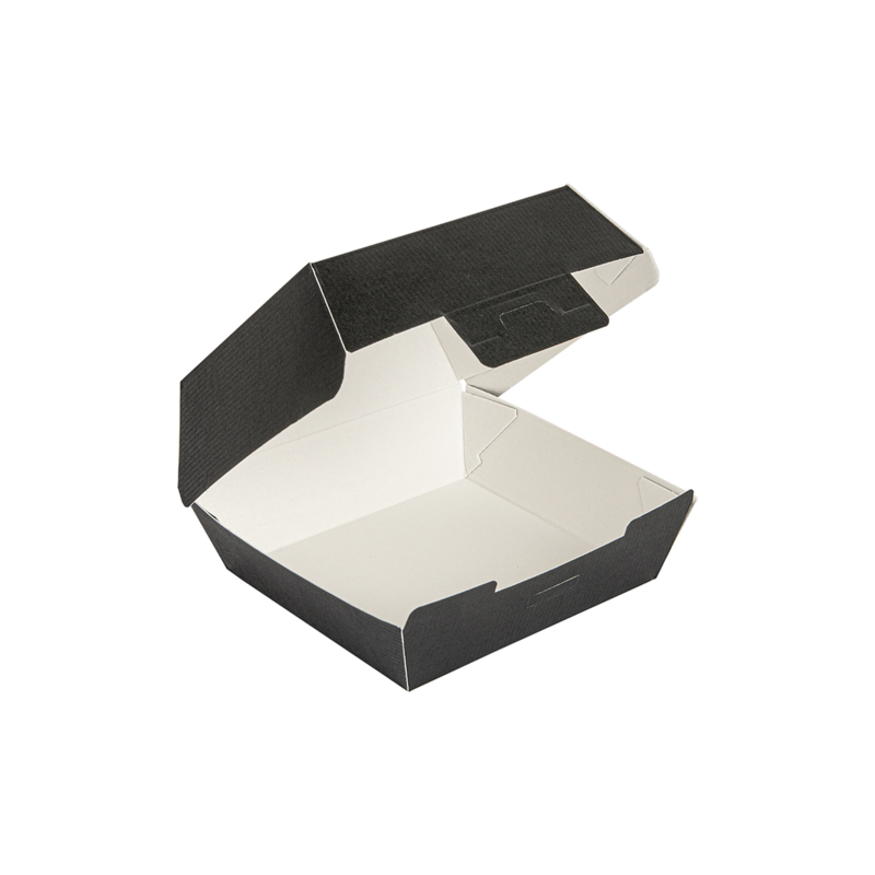 Caja para Hamburguesa Negra Cartón Ondulado 176x168x78mm