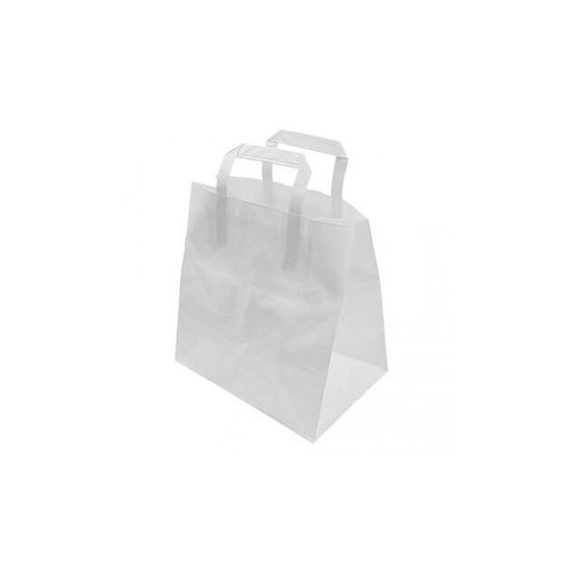 ▷ Bolsa Papel Blanca Asa Plana Base Ancha 32+22x33cm | EnvasesAlimentarios.es