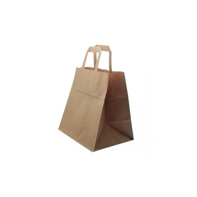 ▷ Bolsa Papel Kraft Grande Asa Plana Base Ancha 32+22x33cm | EnvasesAlimentarios.es