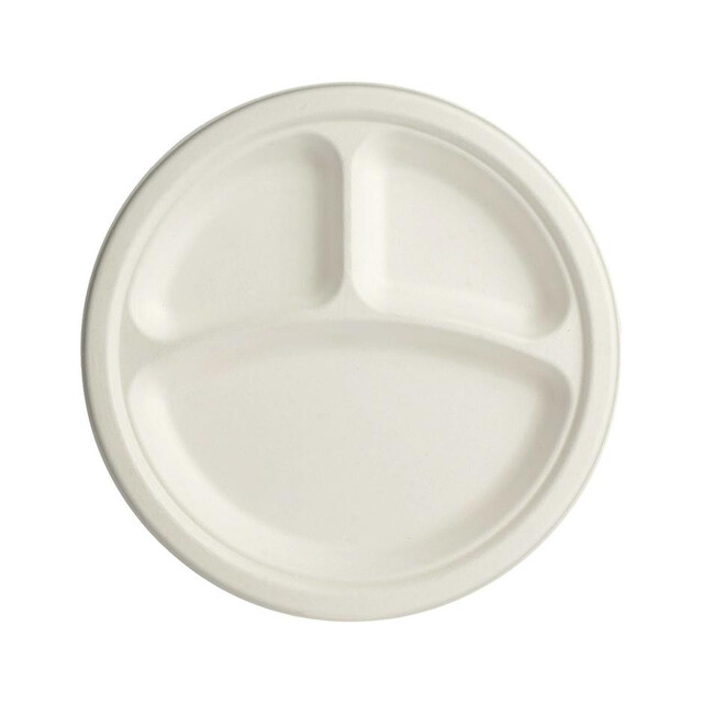 ▷ Plato Caña de Azúcar Redondo 3 Compartimentos 261mm | Comprar Online