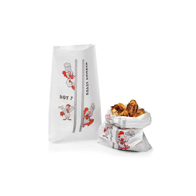 ▷ Bolsa de Papel para Pollo Asado Laminado PP 18+6x34cm | Comprar en EnvasesAlimentarios.es