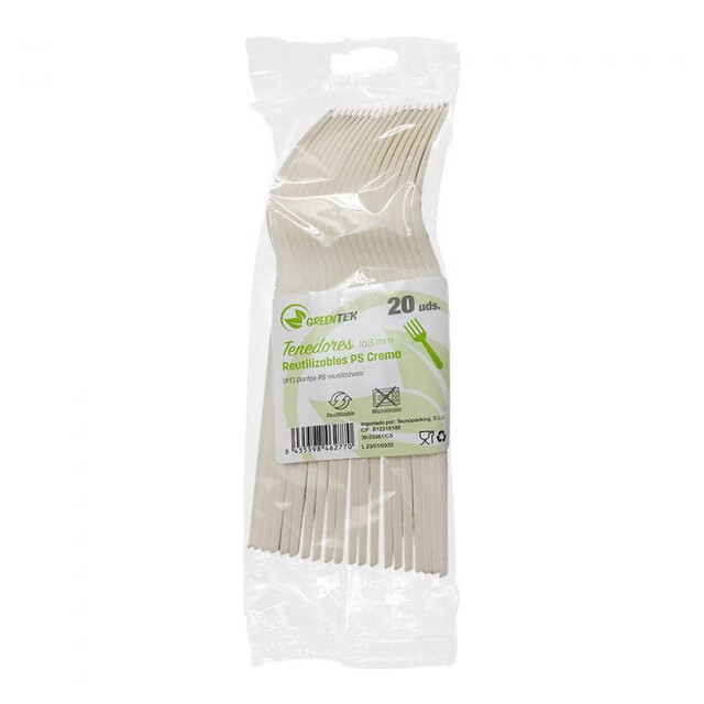 ▷ Tenedor Reutilizable Greentek Retail PS Crema 163mm | EnvasesAlimentarios.es