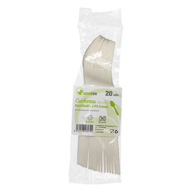 ▷ Cuchara Reutilizable Greentek Retail PS Crema 165mm | EnvasesAlimentarios.es
