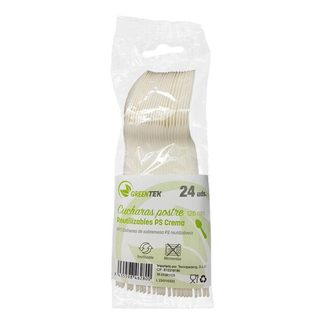 ▷ Cuchara Postre Reutilizable Greentek Retail PS Crema 125mm | EnvasesAlimentarios.es