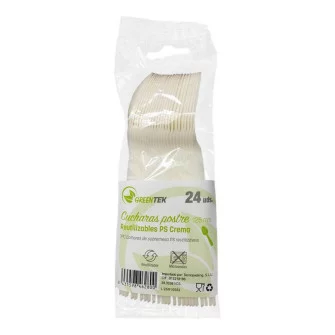 ▷ Cuchara Postre Reutilizable Greentek Retail PS Crema 125mm | EnvasesAlimentarios.es