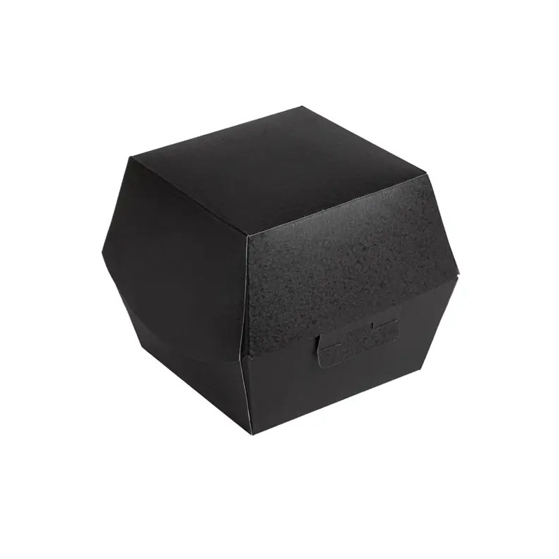 ▷ Caja para Hamburguesa Negra Cartón Ondulado 144x136x115mm | EnvasesAlimentarios.es